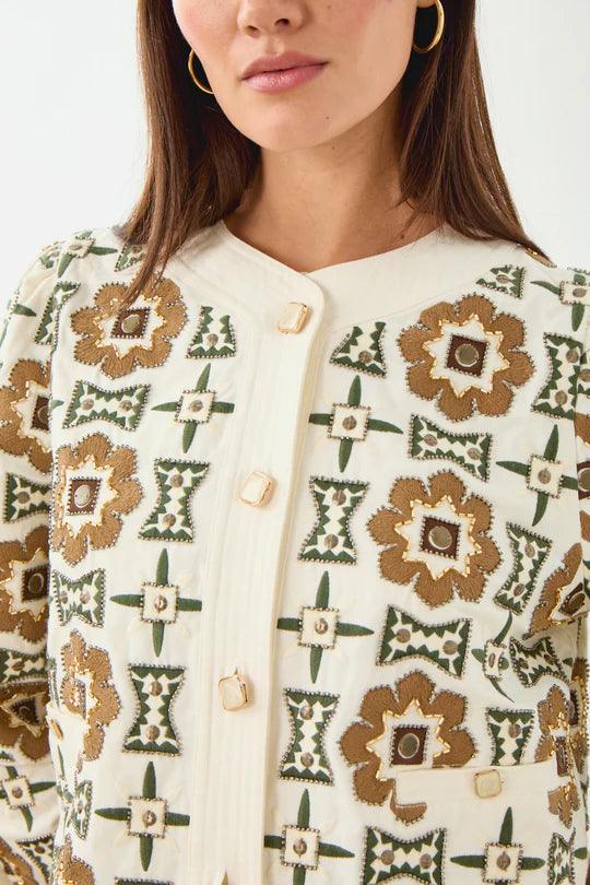 Dakota Jacket-Cotton Embellished Ivory