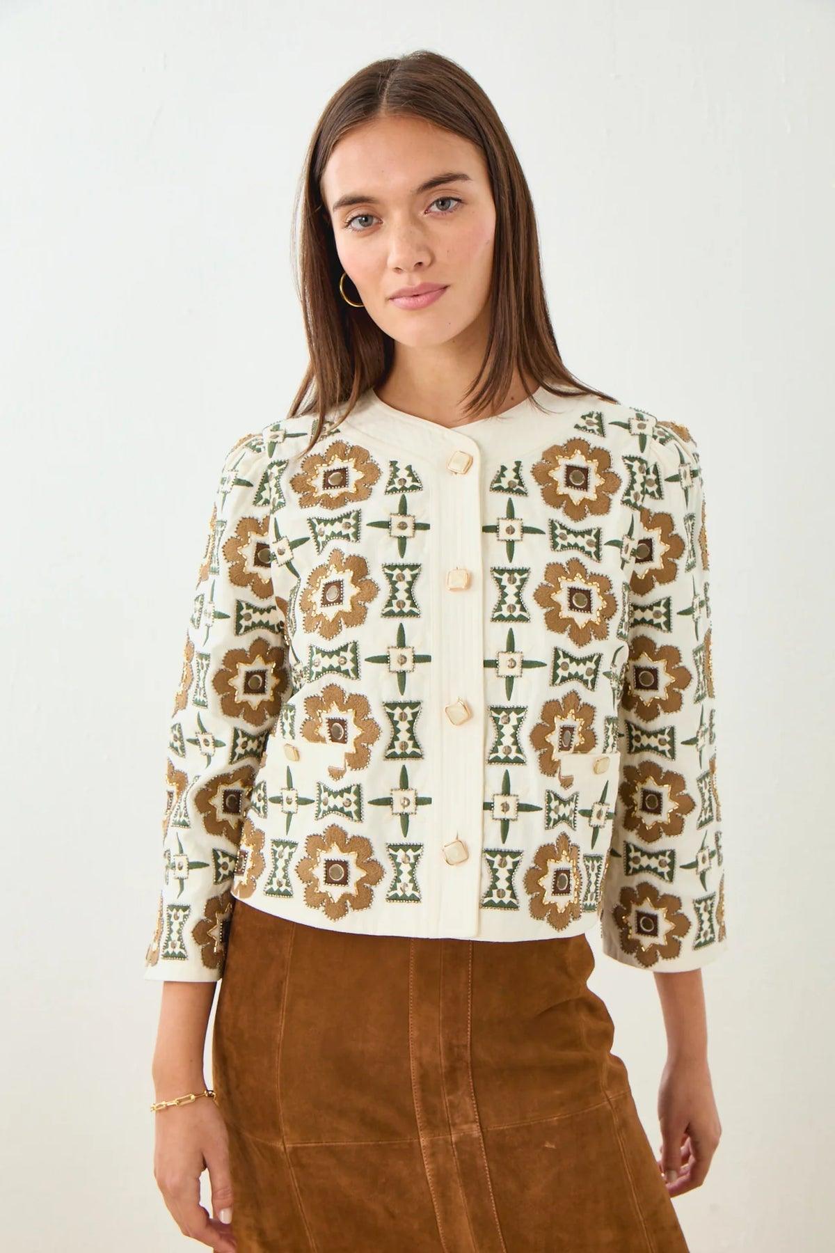 Dakota Jacket-Cotton Embellished Ivory