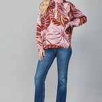 Pintuck Detail Half Button Placket Blouse Lilac and Brown
