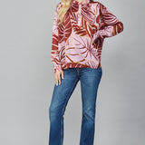 Pintuck Detail Half Button Placket Blouse Lilac and Brown