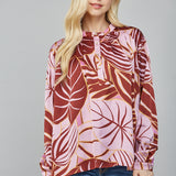 Pintuck Detail Half Button Placket Blouse Lilac and Brown
