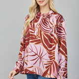 Pintuck Detail Half Button Placket Blouse Lilac and Brown