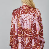 Pintuck Detail Half Button Placket Blouse Lilac and Brown