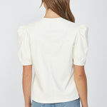 Split Neck Faux Leather Top  Cream