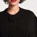 Carnegie Shrug Solid w/Floral Button 100% Merino Wool Black