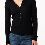 Goldie Long Sleeve Button Tee Black