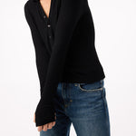 Goldie Long Sleeve Button Tee Black