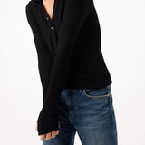 Goldie Long Sleeve Button Tee Black