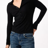 Goldie Long Sleeve Button Tee Black