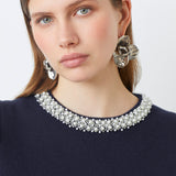 Navy Pearl Short Sleeve Sweater
