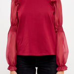 Organza Mixed Smocked Detail Long Sleeve Top