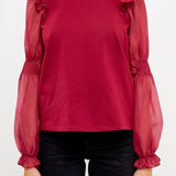 Organza Mixed Smocked Detail Long Sleeve Top