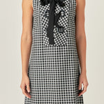 Check Sleeveless Grommet Mini Dress