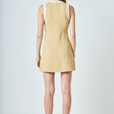 Contrast Knit Mini Dress Tan/Cream