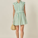 Striped Pleated Shoulder Shirt Mini Dress