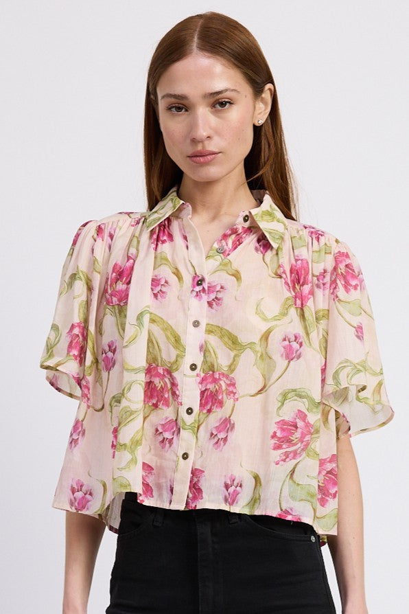 Lois Top Pink Fuchsia Olive