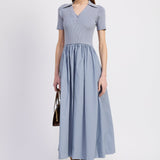 Stenson Mixed Media Midi Dress Dusty Blue