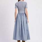 Stenson Mixed Media Midi Dress Dusty Blue