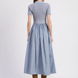 Stenson Mixed Media Midi Dress Dusty Blue