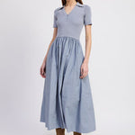 Stenson Mixed Media Midi Dress Dusty Blue