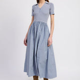 Stenson Mixed Media Midi Dress Dusty Blue