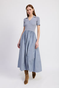 Stenson Mixed Media Midi Dress Dusty Blue