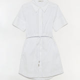 Marcy Cotton Mini Shirt Dress White Stripe