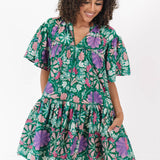 Green and Purple Floral Mini Dress