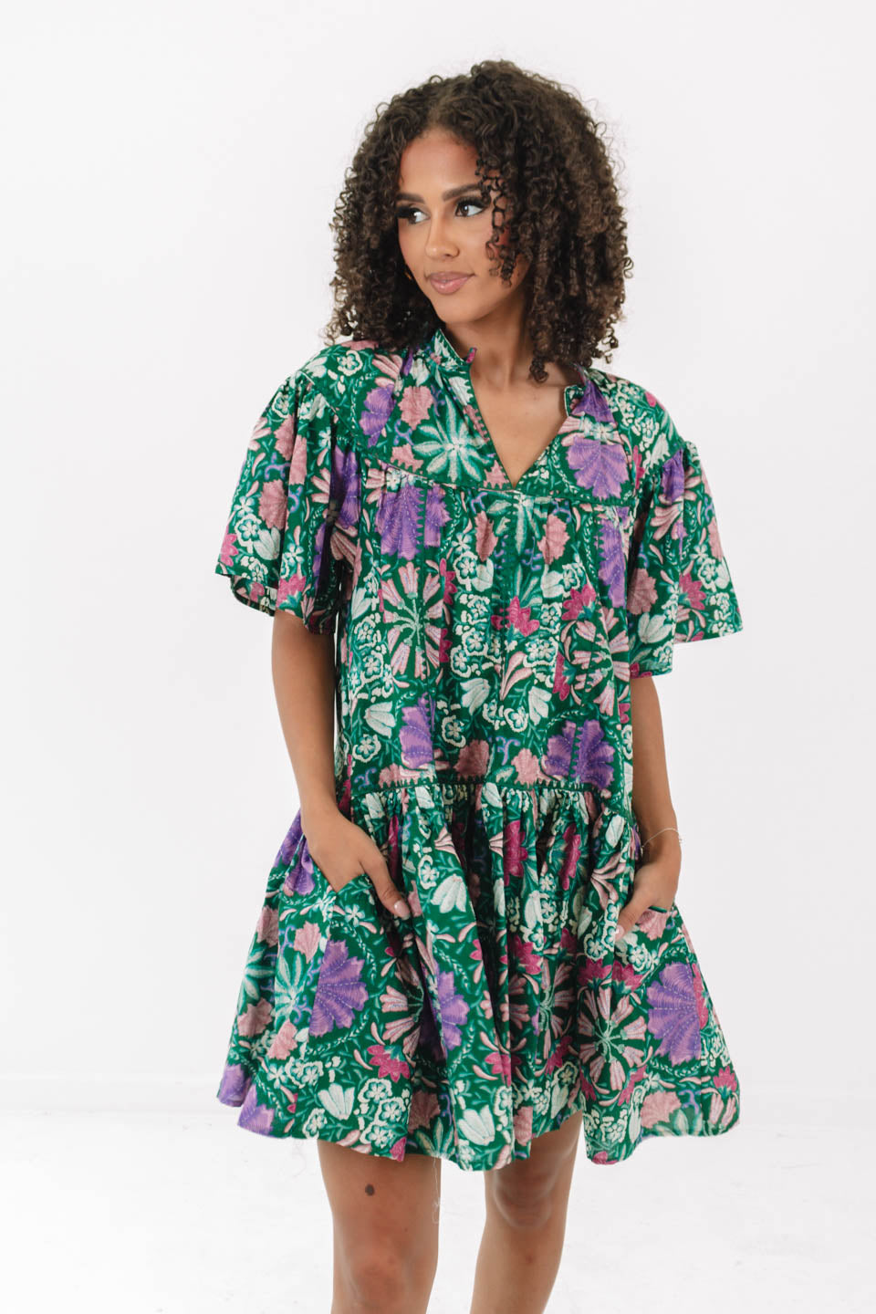 Green and Purple Floral Mini Dress