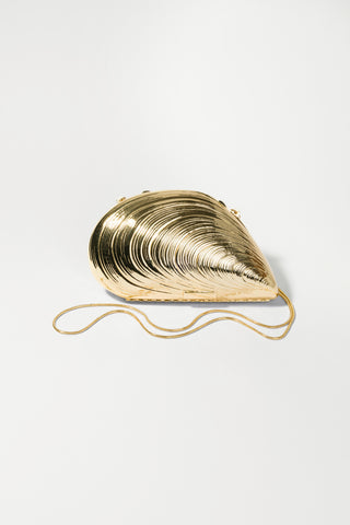 Bridget Metal Oyster Shell Clutch Gold