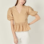 Eyelet Mixed Media Knit Top Tan