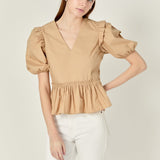 Eyelet Mixed Media Knit Top Tan