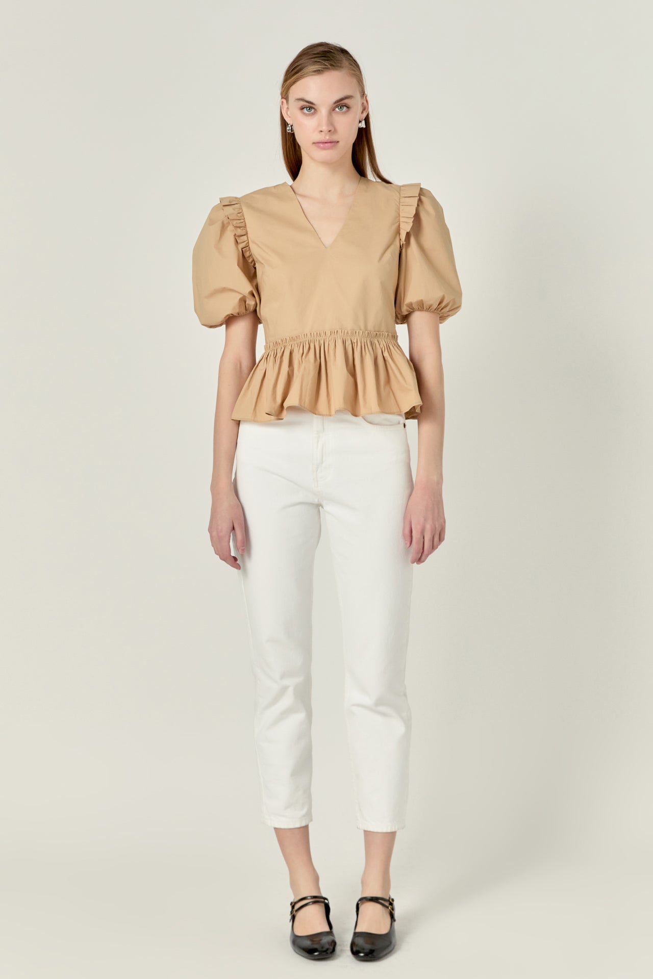 Eyelet Mixed Media Knit Top Tan