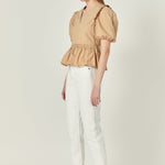 Eyelet Mixed Media Knit Top Tan