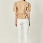 Eyelet Mixed Media Knit Top Tan