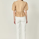 Eyelet Mixed Media Knit Top Tan