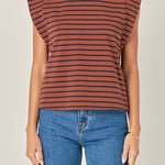 Brown and Navy Cap Sleeve Tee