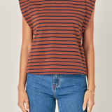 Brown and Navy Cap Sleeve Tee
