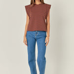 Brown and Navy Cap Sleeve Tee