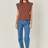 Brown and Navy Cap Sleeve Tee