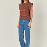 Brown and Navy Cap Sleeve Tee