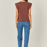 Brown and Navy Cap Sleeve Tee