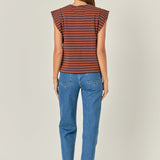 Brown and Navy Cap Sleeve Tee
