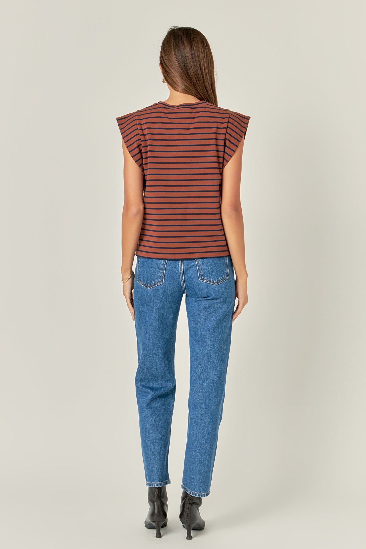 Brown and Navy Cap Sleeve Tee