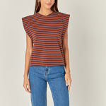 Brown and Navy Cap Sleeve Tee