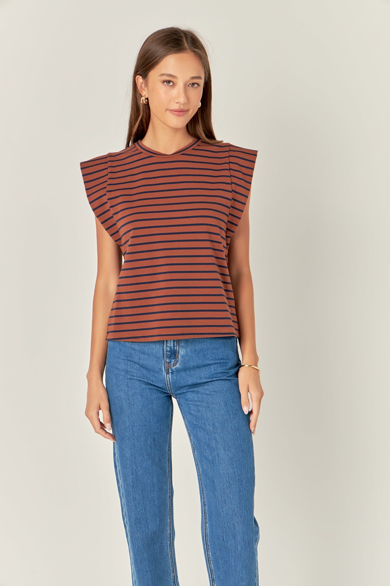 Brown and Navy Cap Sleeve Tee