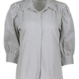 Cate Ruched Sleeve Top Blue Stripe