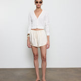 Linen Open Knit Cropped V-Neck Cardigan