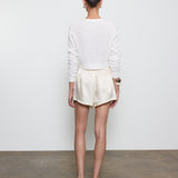 Linen Open Knit Cropped V-Neck Cardigan