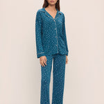 Gisele Printed Modal Long PJ Set Festive Lights Sapphire/Ivory